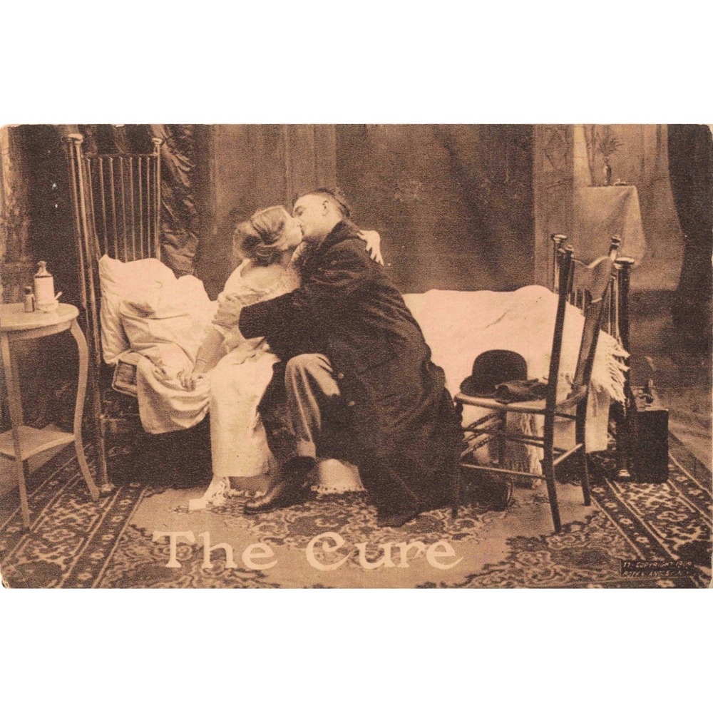 Antique 1909 RPPC "The Cure" Romantic Couple Kissing Postcard Wisconsin - Picture 1 of 2